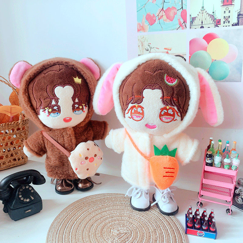 现货小兔子熊大衣衣裤子20厘米套装20cm娃衣明星娃娃换装爱豆背包