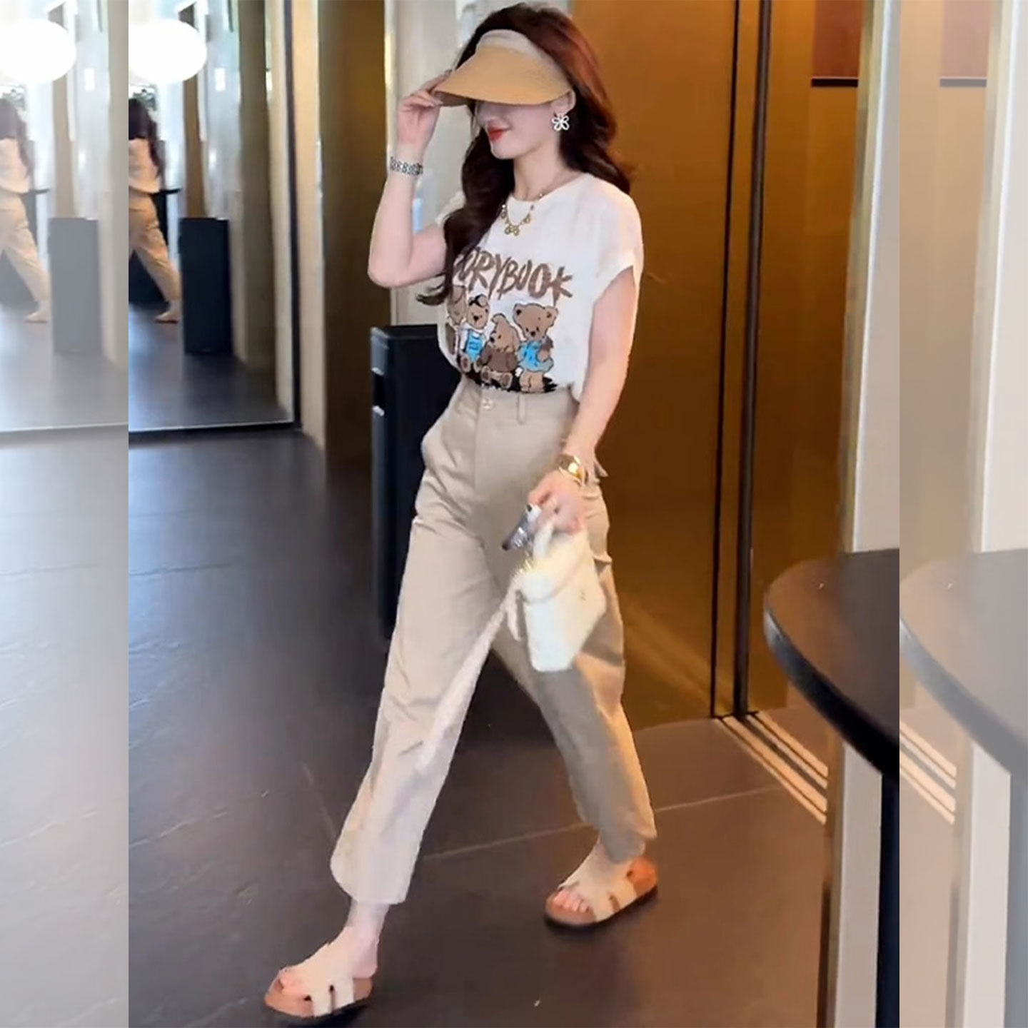 RIERA夏装减龄穿搭一套装女2025超火气质显瘦印花卡通T恤阔腿裤两