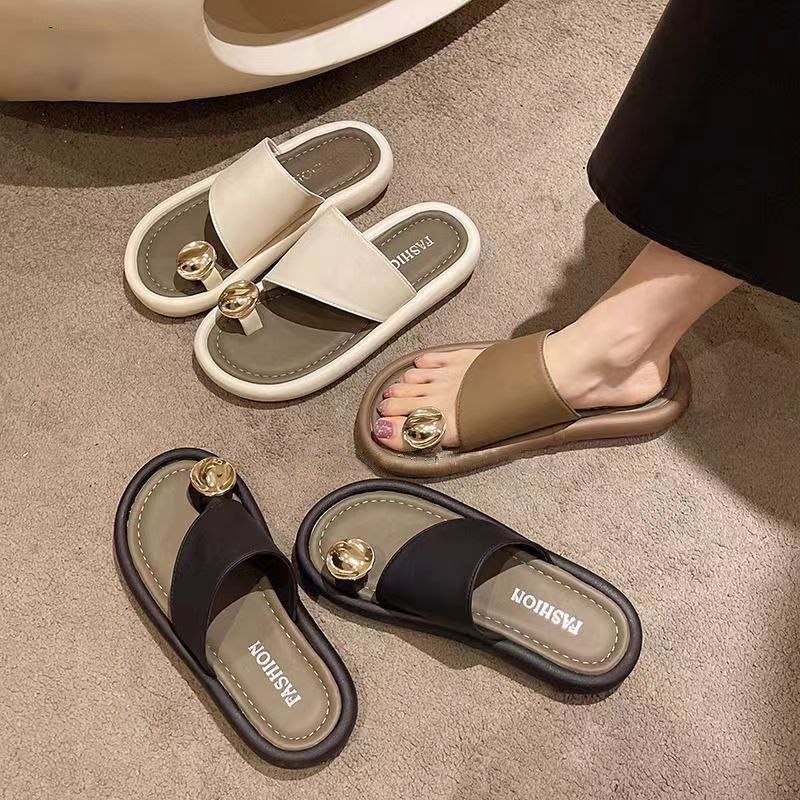 新款套趾凉拖鞋女外穿时尚2024年夏季百搭平底小众休闲沙滩凉拖鞋