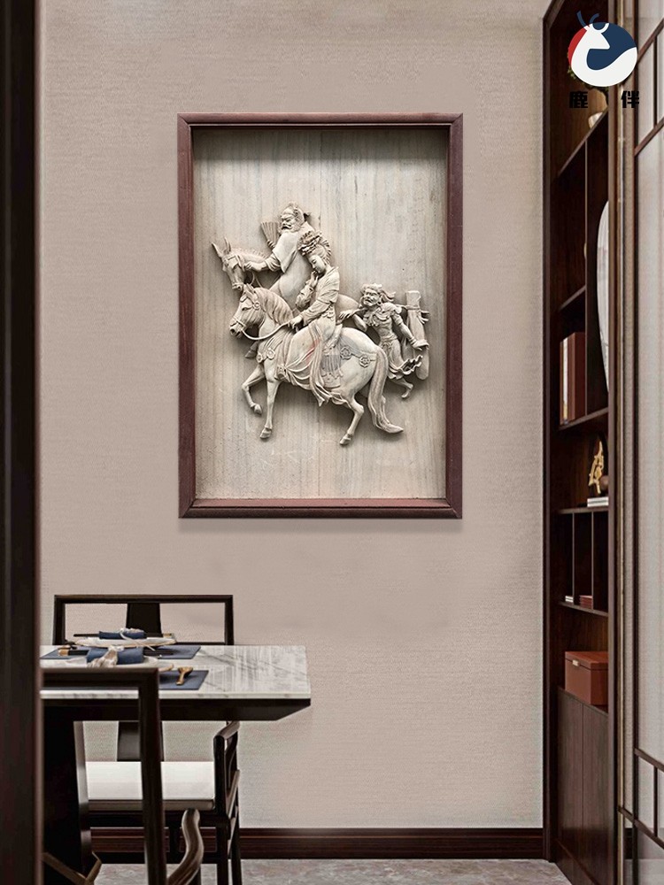 鹿伴定制东阳木雕人物纯手工雕刻神像《钟馗嫁妹》玄关壁挂装饰画