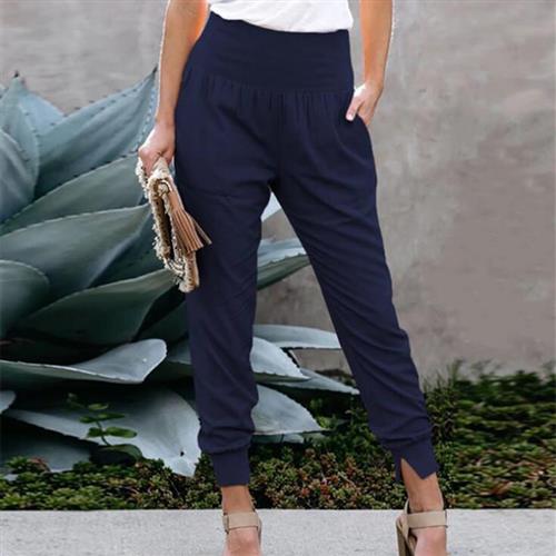 hems slit with trousers nine-point waist high womens color
