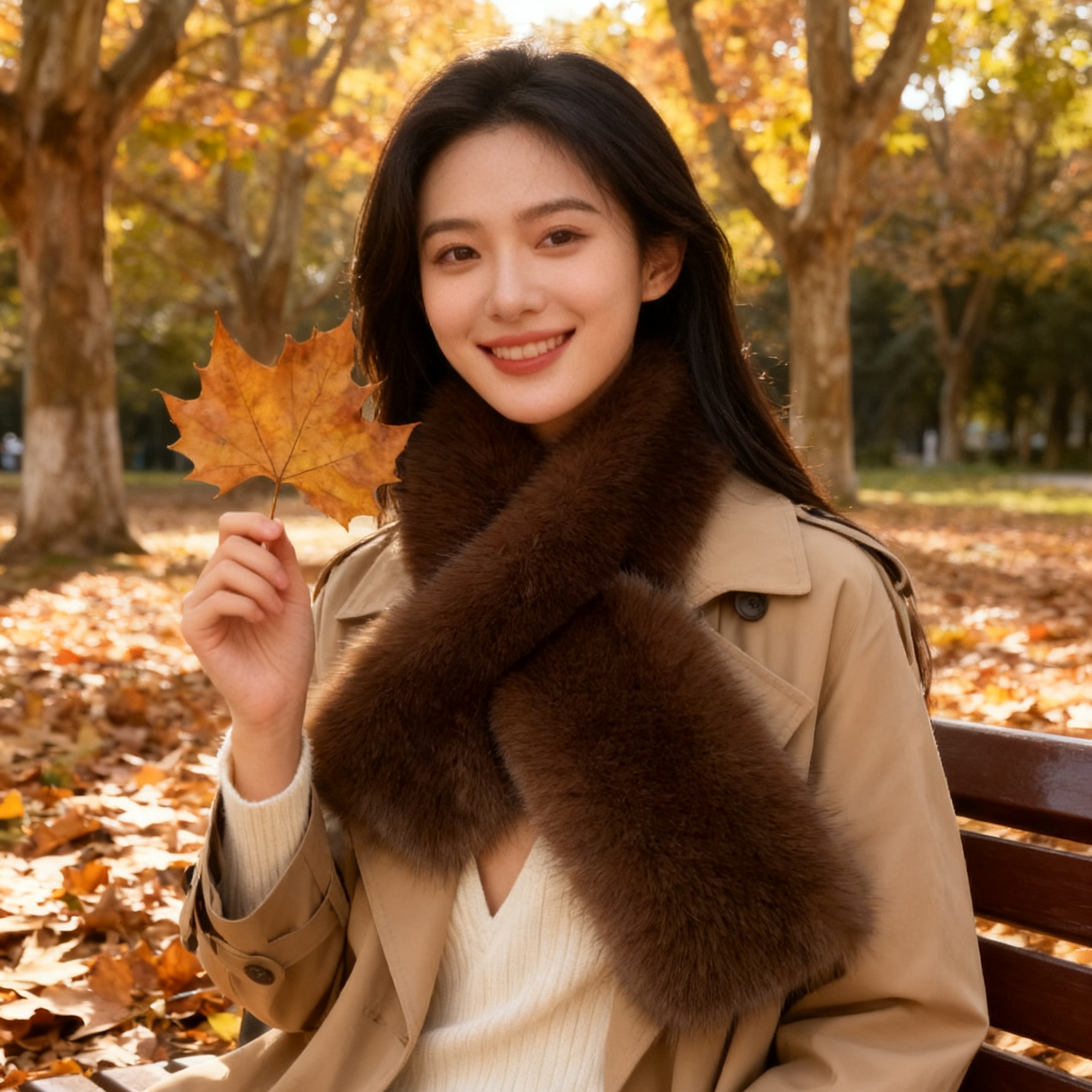 2025冬季新款双面仿狐狸毛围巾女