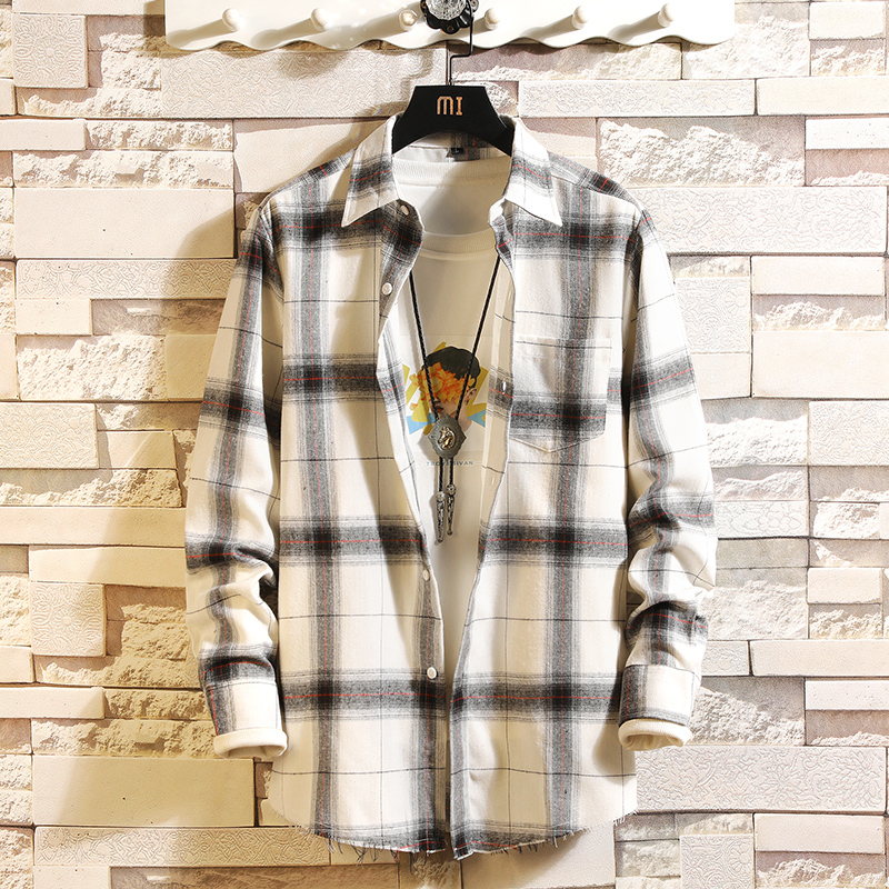 Back-to-date trendy men's striped plaid shirts American casual teenagers'loose long-sleeved jackets