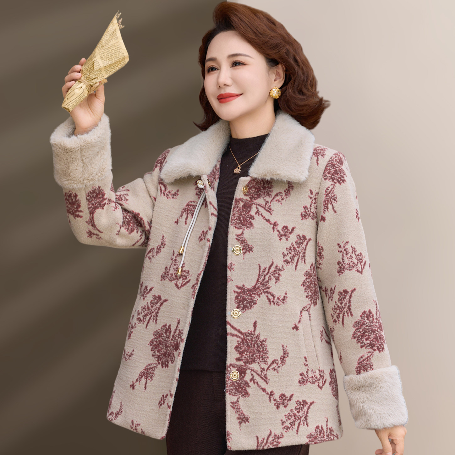 妈妈冬装外套加绒加厚保暖呢子中老年女装60岁70奶奶洋气毛呢外套,女装/女士精品,中老年女装,淘宝优惠券,粉丝福利购,淘宝优惠卷