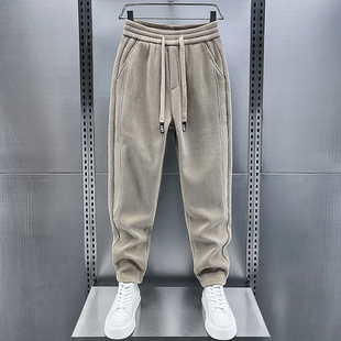 拼色灯芯绒时尚 运动长裤 百搭休闲裤 宽松直脚条绒卫裤 男士 秋冬新款