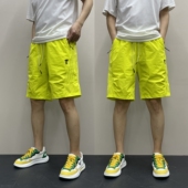 潮流宽松户外荧光绿运动休闲五分裤 2026夏季 男士 速干条纹短裤 薄款