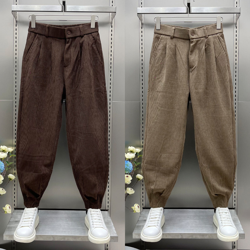 灯芯绒裤子男士春秋季款宽松休闲小脚哈伦裤潮牌痞帅条绒束脚长裤,男装,休闲裤,淘宝优惠券,粉丝福利购,淘宝优惠卷