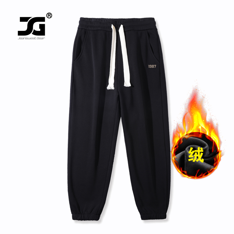 数字1987印花加绒休闲运动长裤男