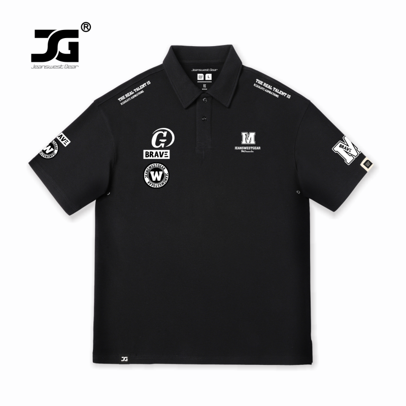机车章仔字母印花短袖翻领polo衫