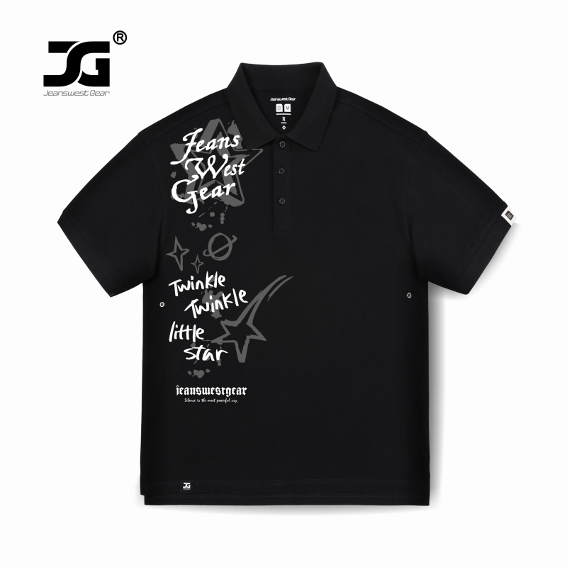 涂鸦字母星星短袖t恤翻领polo衫