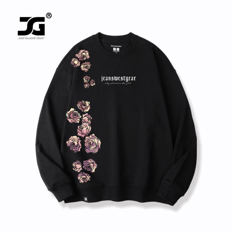 潮牌玫瑰印花情侣装卫衣男女同款