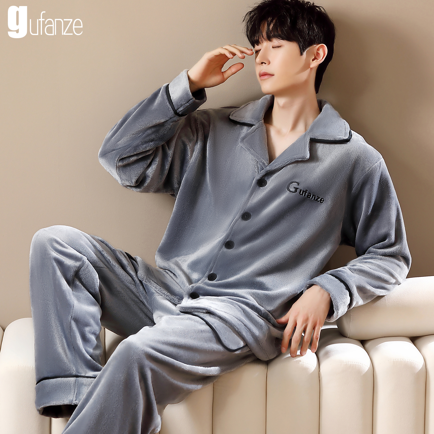 新款男士珊瑚绒睡衣时尚潮流