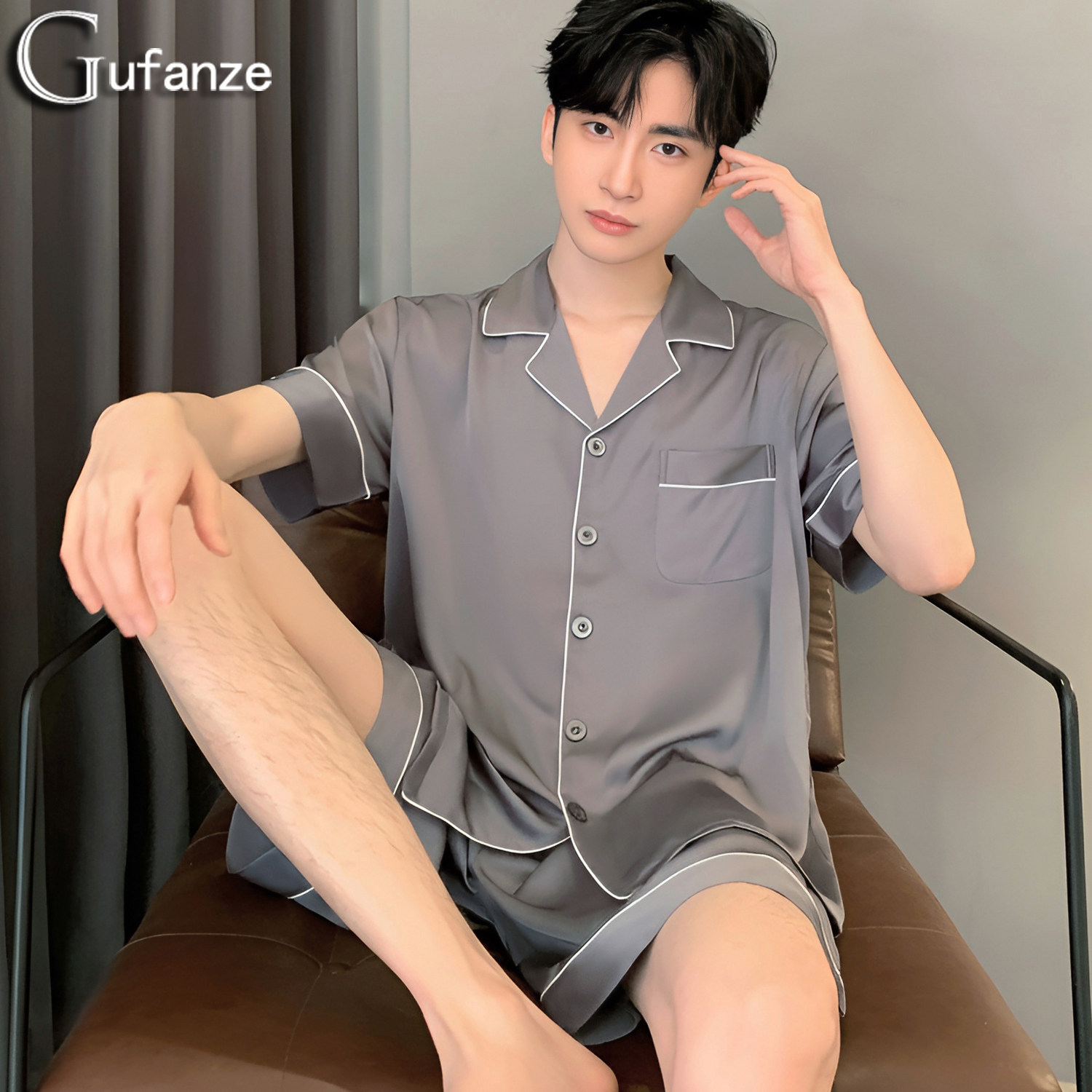 男士睡衣夏款男款冰丝夏季丝绸缎薄款短袖短裤男生纯色家居服夏天,女士内衣/男士内衣/家居服,睡衣/家居服套装,淘宝优惠券,粉丝福利购,淘宝优惠卷