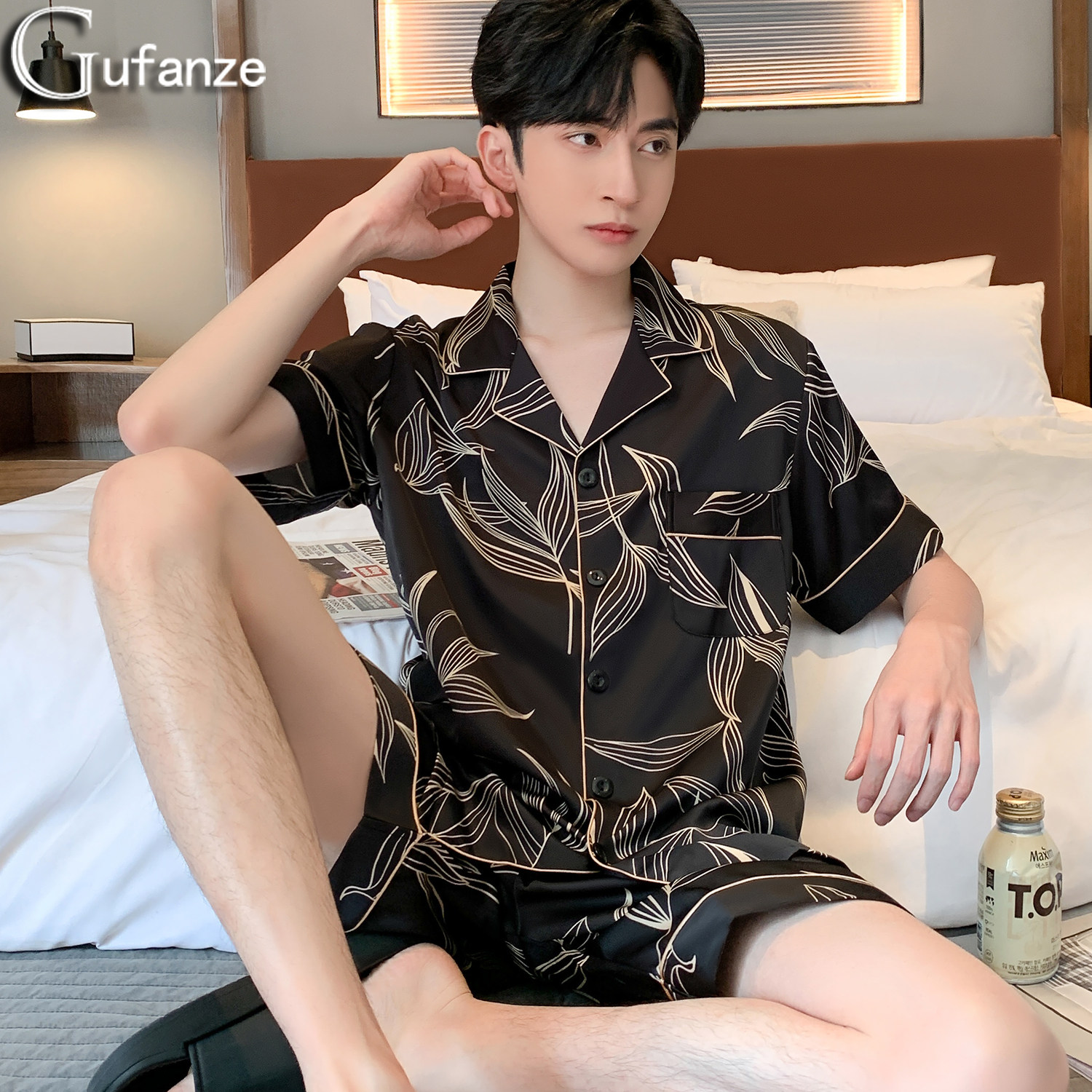 睡衣男士夏季男款冰丝薄款短袖短裤夏天丝绸家居服中年夏款春秋款