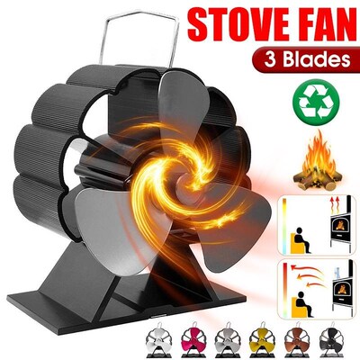 Black Stove Fan 3 Blade Fireplace Fan Heat Powered komin Woo