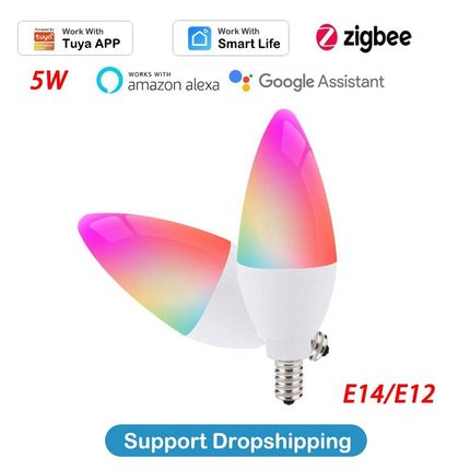 E12/E14 Tuya Zigbee 3.0 Smart Candle Bulb RGBCW 5W LED Lamp