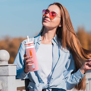 500ML Glass Coffee Mug Insulated Mug With Lid Drink Straw Tr