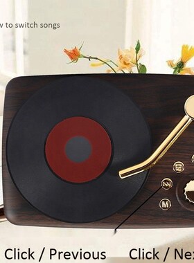 Record Player Shape Wood Grain Retro Speaker Portable Nostal