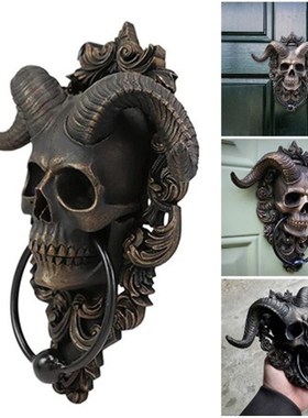 Antique Vintage Horned God Skull Hanging Door Knocker Gothi