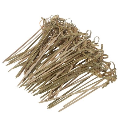 100Pcs Disposable Bamboo Tie Knotted Skewers Twisted Ends Co