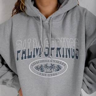 Letter Print Sweatshirt Vintage Women Hoodies Gray Cotton Wa