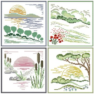 Canvas Emb Stitch Stamped Cross Landscape14CT Kits Seasons
