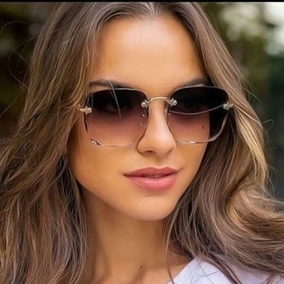 2021 Square Rimless Sunglasses Women Luxury Brand Designer S