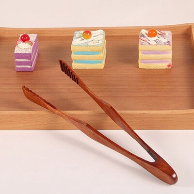Clamp Tongs Buffet Bacon Kitchen Utensil BBQ Wooden Steak Pa