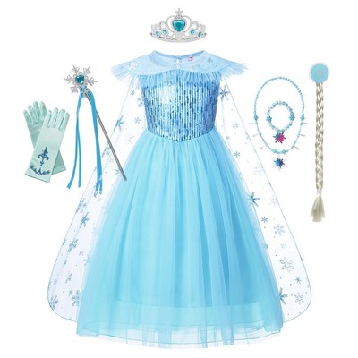 Frozen Girls Elsa Cosplay Dress Fancy Costume Girl Snow Quee