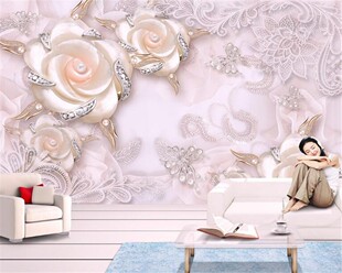 Beibehang 3d pink pearl three   flowers jewelry background