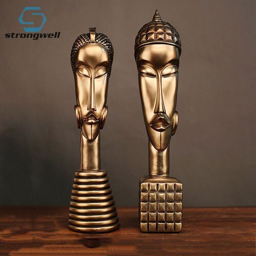 [MG] Vintage African Man Woman Statues Ornats Resin Crafts V