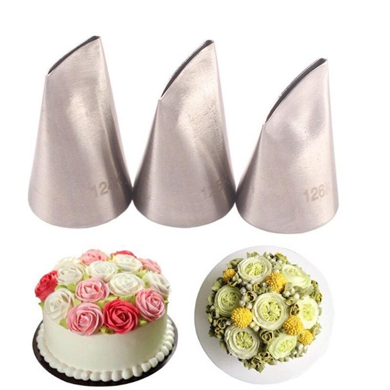 #124K#125K#126K 3pcs Rose Pastry Nozzles Stainless Steel Noz