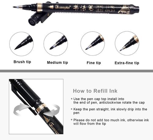 Calligraphy Pen - Reastar 6 Pcs Black Brush Marker Pen Hand