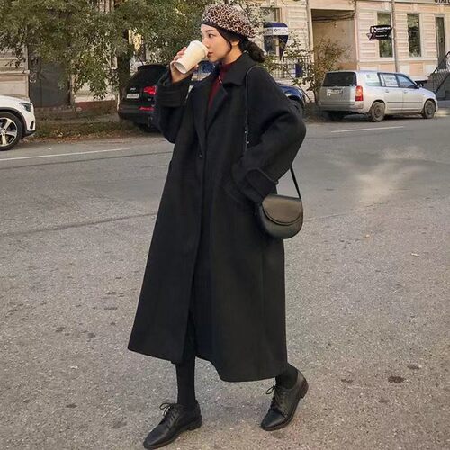 Woman Long Coat Fashion Korean Preppy Style Retro Versatile