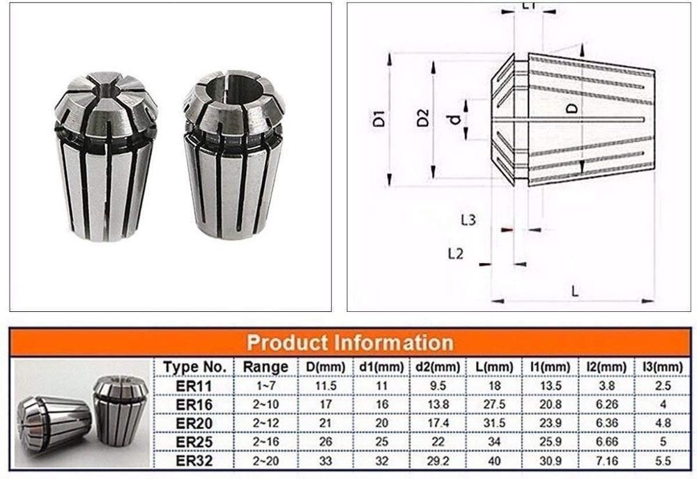 er16 1-10mm spring collet chuck set high precision collet