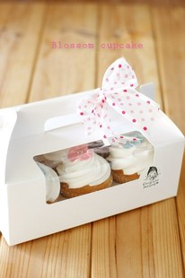6-Piece pure white, pink and blue Cupcake box / with inner t