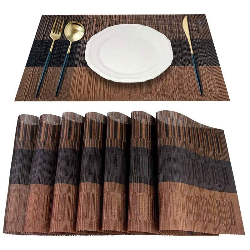 Placemat, 8 Woven Vinyl Placemats Per Group, Bamboo PVC Insu