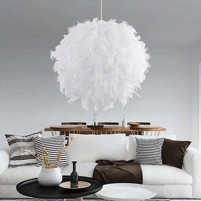 Modern Luxury White/Pink Color Feather Droplight Ceiling Lam
