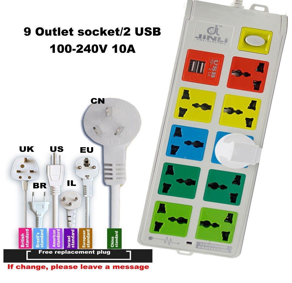 3m extension cable power outlet usb switch socket with AU EU
