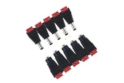 5 PAIRS 12V RED 5pcs Female +5 pcs Male DC connector 2.1*5.5