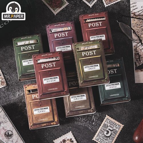Mr.paper 8 Designs 100Pcs/lot Vintage Postman Series Stamp
