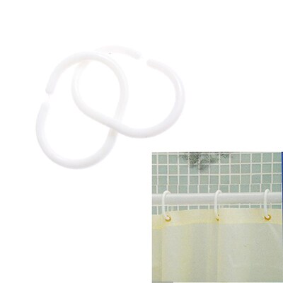 12Pcs White Shower Curtain Hooks Hanger Plastic C type Ring