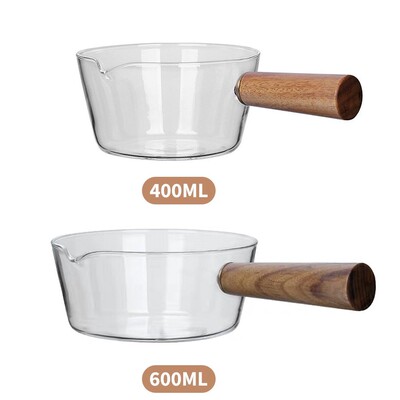 400/600ml Soup Porridge Pot Milk Pot With Wooden Handle Glas