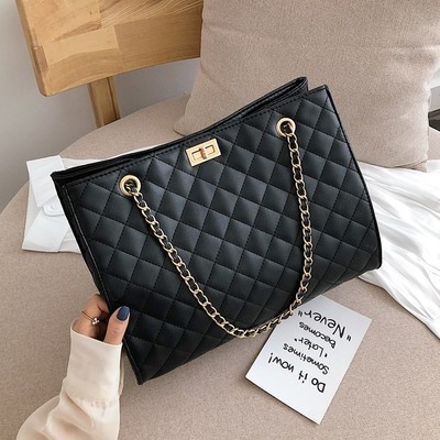 Black Big Tote Bags for Women Chain Crossbody Bag Diamond La