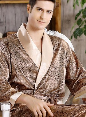 Men's Robe Nightgown Satin Kimono Bathrobe Gown Casual Sleep