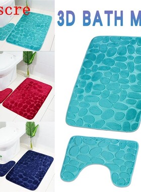 2Pcs Anti-Slip Bath Mat Bathroom Carpet Rug Set Flannel Kitc