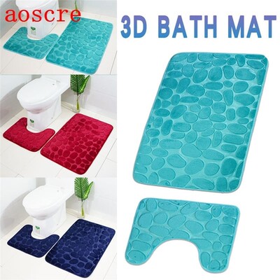 2Pcs Anti-Slip Bath Mat Bathroom Carpet Rug Set Flannel Kitc