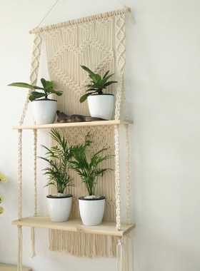 Plant Hanger Bohean Hand-woven apestry Macrame with Wooden S
