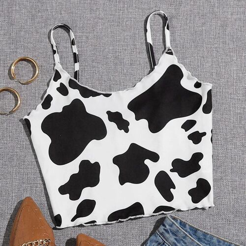 Sexy Women Crop Tops Cow Print Halter Strap Tanks Top Summer