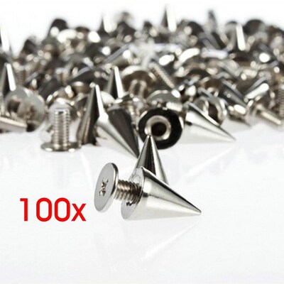 100pcs/set 9.5mm Silver Cone Studs and Spikes Screwback  DIY